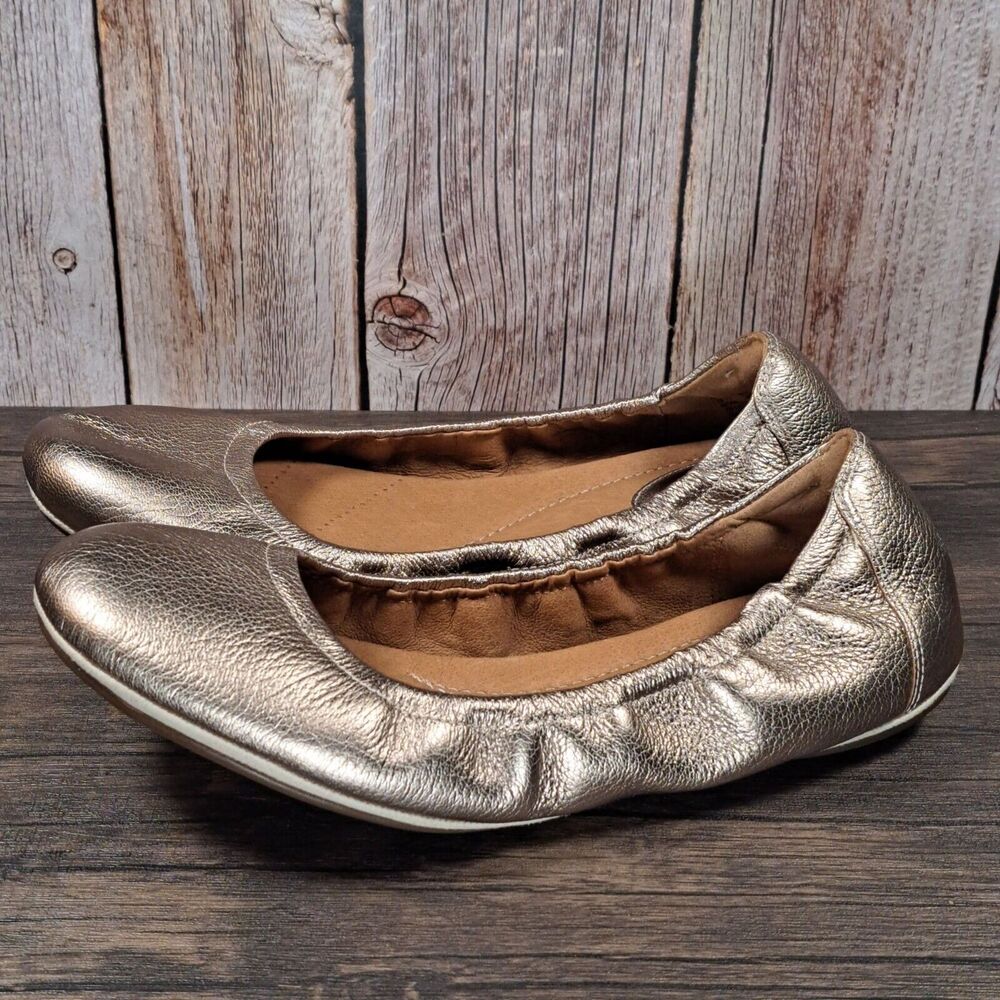 Clarks Artisan Rena Hop Metallic Gold Leather Slip On Ballet Flats Womens Sz 9 M